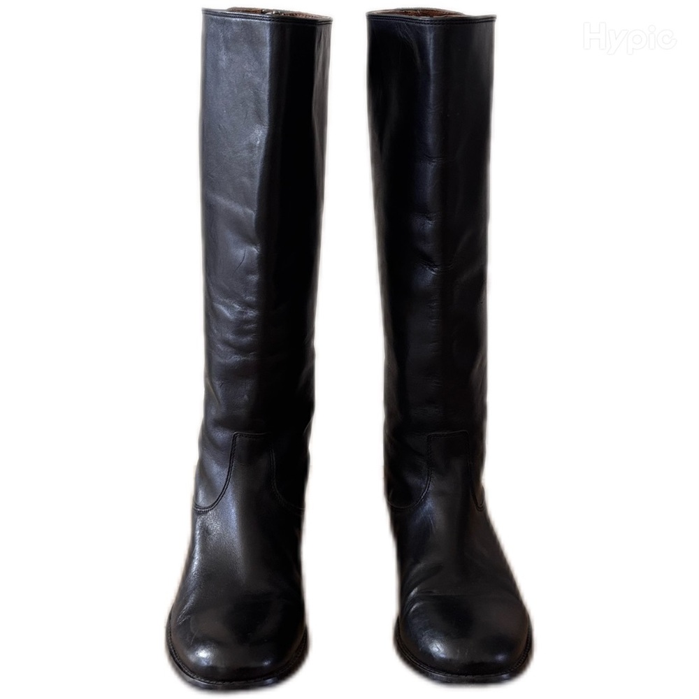 Frye Melissa Lug Back Zip Tall Black Leather Riding Boots US Women's 8.5
